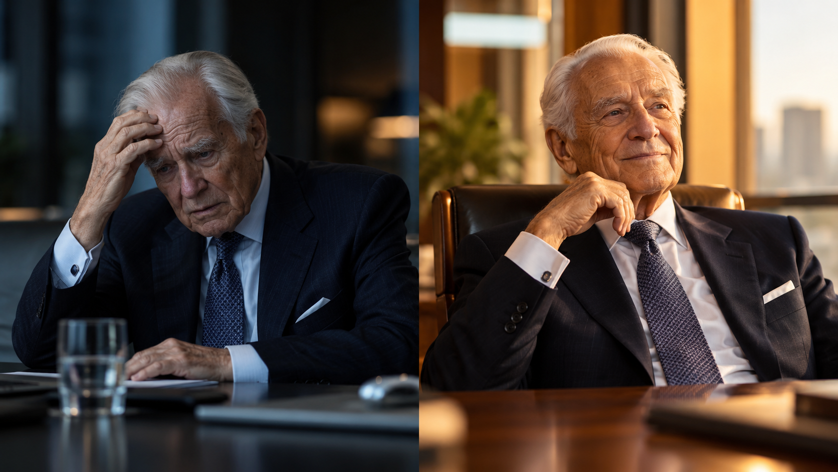 Elderly billionaire investor, before and after regaining mental clarity